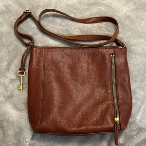NWOT Fossil Genuine Leather Chestnut Brown Tara Crossbody Shoulder Purse